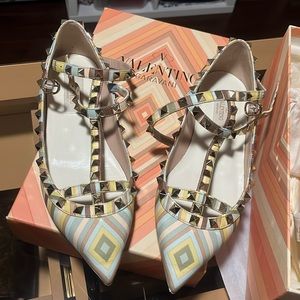 Valentino Garavani Ballerina Rock stud Cage Flats in Multi Color.